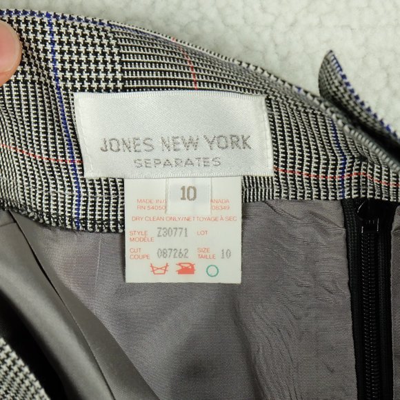 Vintage Womens Straight Skirt 10 Gray Houndstooth Check Midi Pleated Classic 80s - Picture 12 of 14